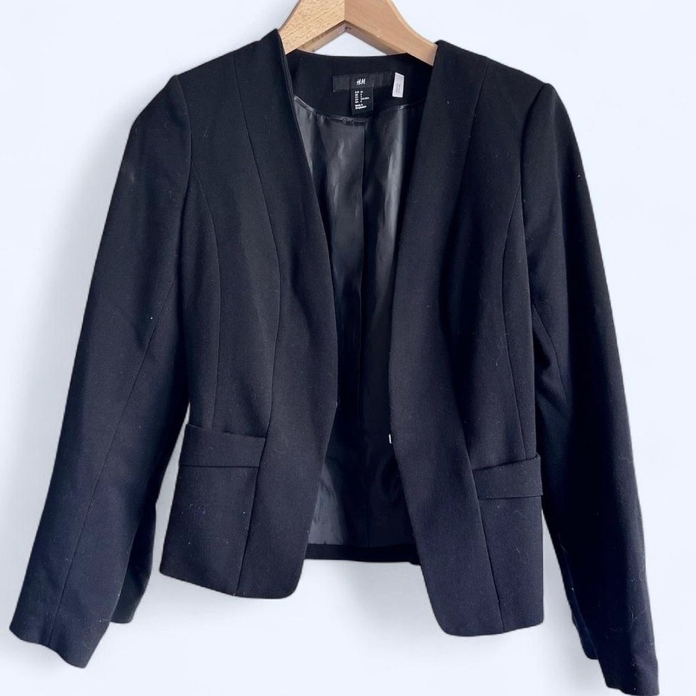 H&M Womens Black Tailored Classic Workwear Office Career Blazer 4